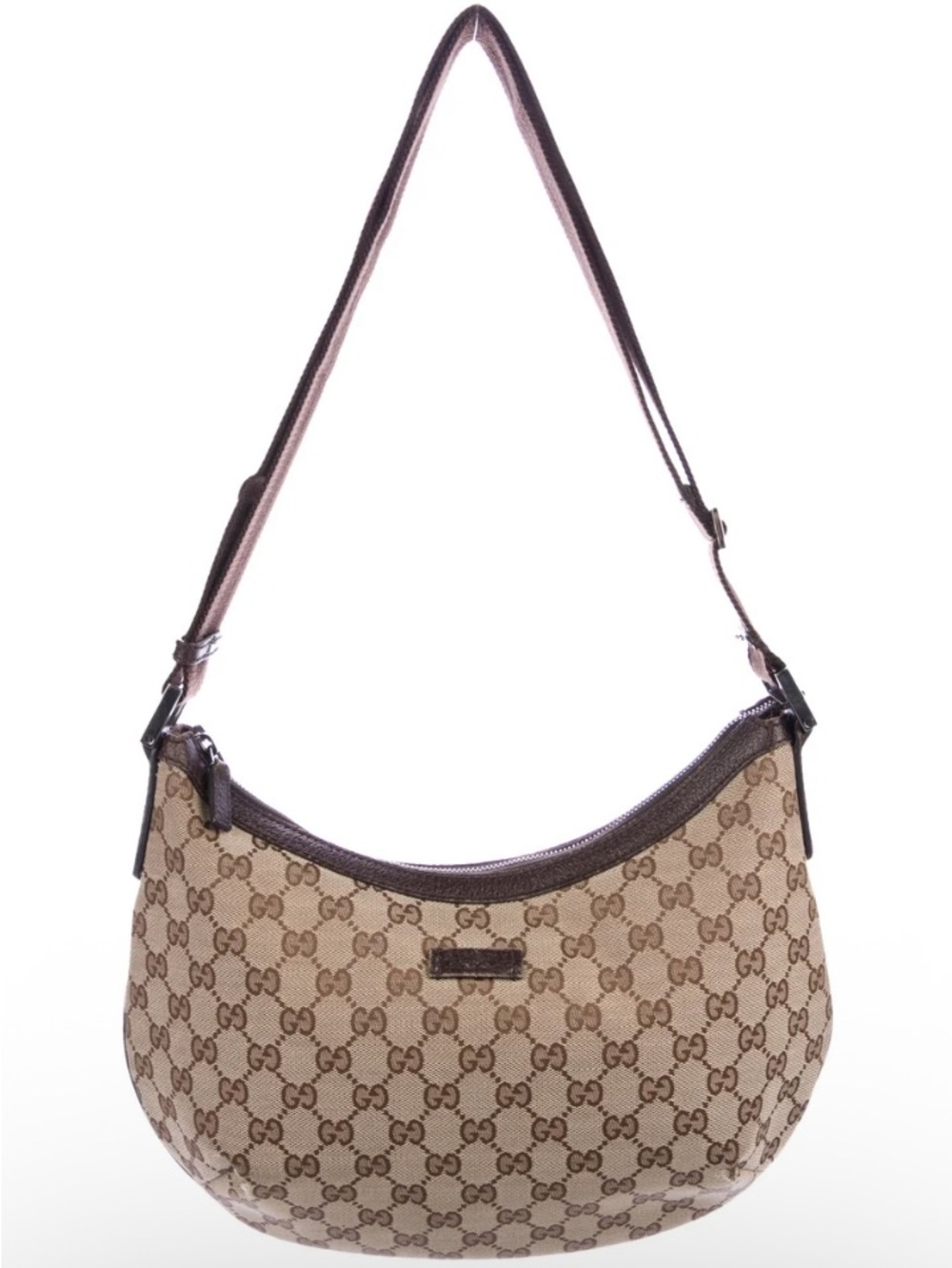 Gucci Brown Beige GG Canvas Crescent Shoulder Bag